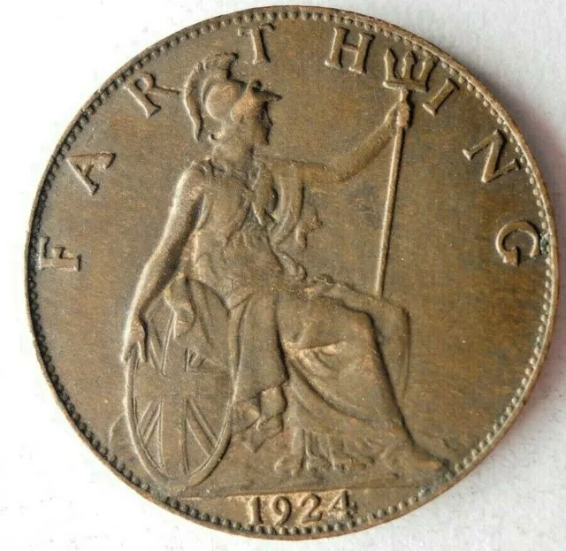 1924 Grande-Bretagne Farthing - Excellent Vintage Pièce de Monnaie - Poubelle