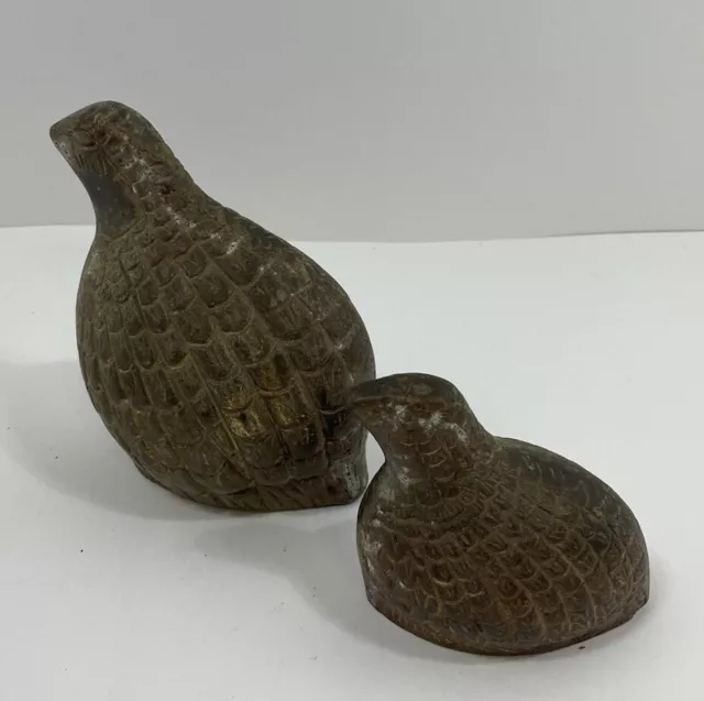 Lot of 2 Vintage Brass Quail Figurines Statues 4 inch Patina Southwest Decor