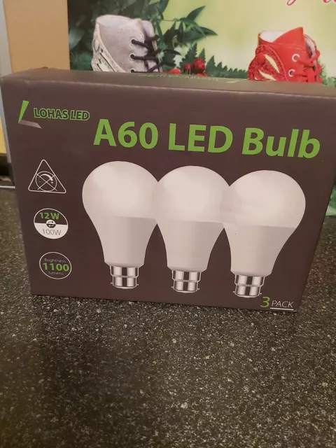 Pack of 3 x B22 LED Bulbs 12W, LOHAS A60 Bayonet LED Light Bulb 6000k