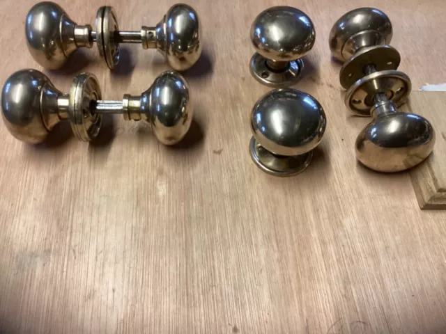 Reclaimed Large Heavy Brass Door Knobs Pair 2