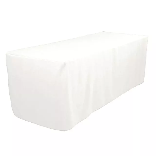 8' ft. Fitted Polyester Tablecloth Trade show booths Weddings Table Cover  WHITE