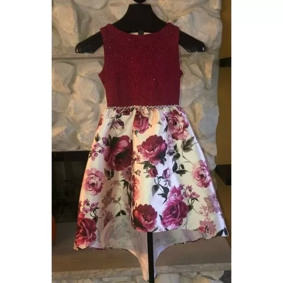 Rare Editions Girls FESTIVE FLORAL SZ 14 Mixed Print Dress SHORT FRONT LONG BACK 2