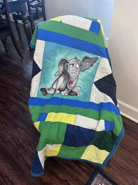 Edredón de regazo hecho a mano para bebé niño pequeño Horton Hears a Who pintado a mano forrado de lana