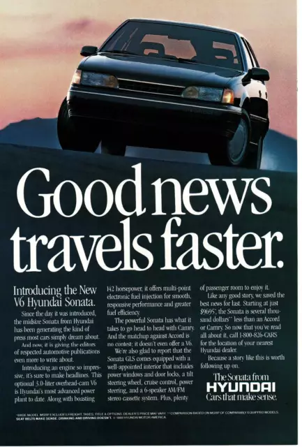1989 Hyundai Sonata black 4-door sedan Vintage Print Ad