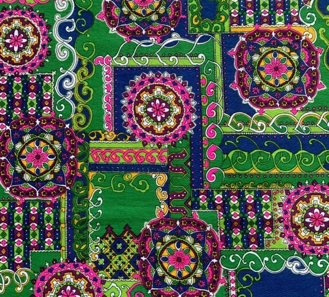 Vintage 70'S Era Cotton Barkcloth Vivid Psychedelic Hippie Fabric 19" Plus X 44" Vintage 70'S Era Cotton Barkcloth Vivid Psychedelic Hippie Fabric 19" Plus X 44"