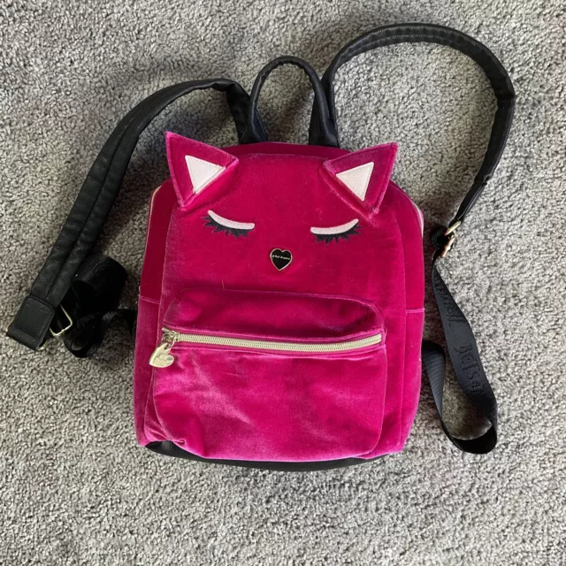 Betsey Johnson Cat Back Pack Small Pink Velvet Feel Ears Girls Womens Cute