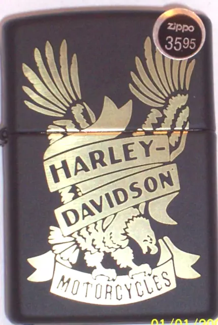 New Zippo Windproof USA Lighter Harley Davidson HD 49826 Eagle & Banner Bk Matte