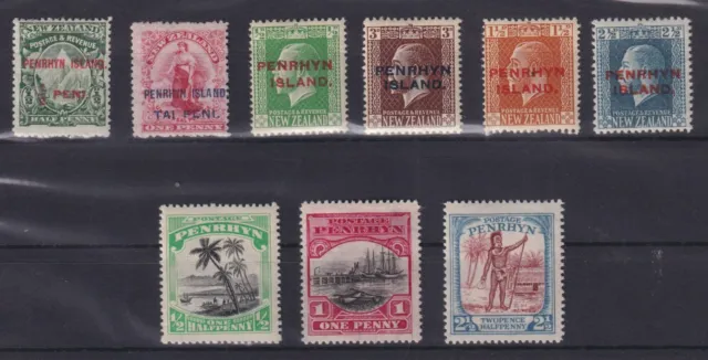 Cook Inseln Penrhyn Ozeanien schönes Lot von 9 Klassik Werten 1902-27 Britische