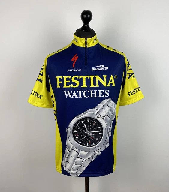 Maillot Cycliste Vintage FESTINA LOTUS – Biemme Specialized – Taille XL – Bleu (années 2000)