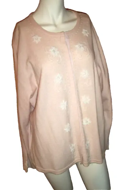 VTG Jill Jillian Blush Embellished Beading Lambswool Knit Cardigan Sweater 2XL