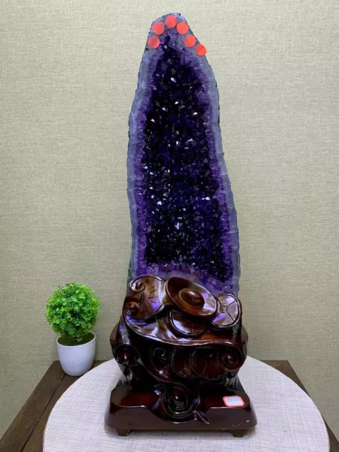 43.12LB Natural Amethyst geode quartz cluster crystal specimen healing+stand