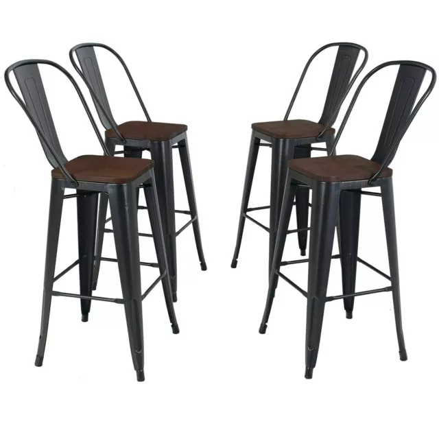 Bar Stools Set of 4 Metal Counter Height Tall Chairs With Backrest Dining Chair 2