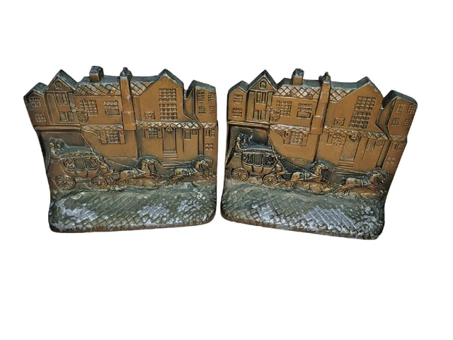 Pair of Vintage Victorian Stagecoach Cast Metal Bookends