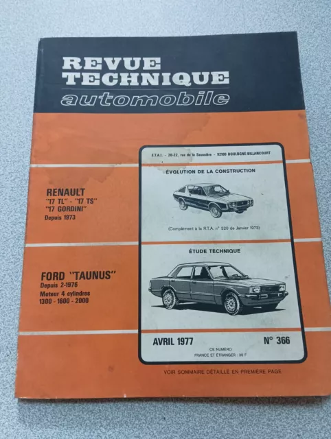 Rta Revue Technique Automobile Étude N366 Ford Taunus Renault 17 1976 Gordini