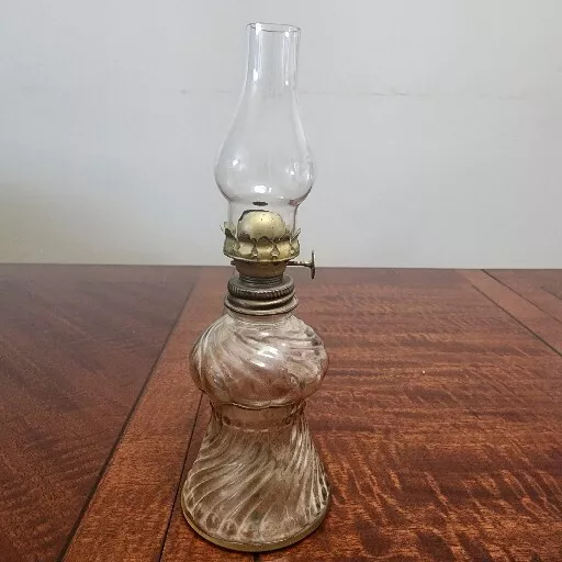 P & A Mfg Co Acorn Miniature Oil Lamp Clear Twist Glass Vtg Hurricane Lamp