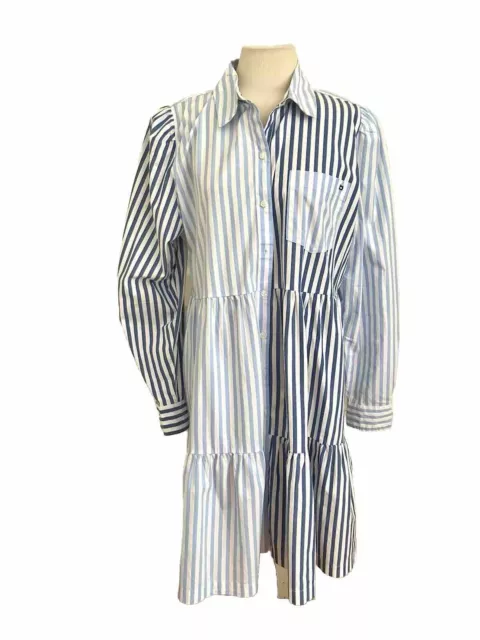 Crown and Ivy BLUE  Dress striped SIZE XL Long Sleeve Ruffles boho Cottage Core