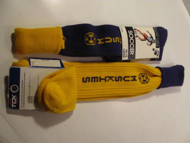 2 New Pairs Vintage Soccer Knee High Socks Muscatine Iowa Muskies Purple Yellow
