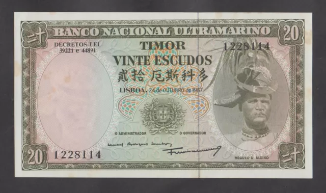 TIMOR  20 Escudos 1967  UNC  P26   Yellow tone