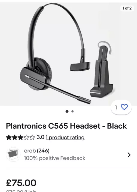 Plantronics C565 DECT Cordless Headset - for Handsfree NEW