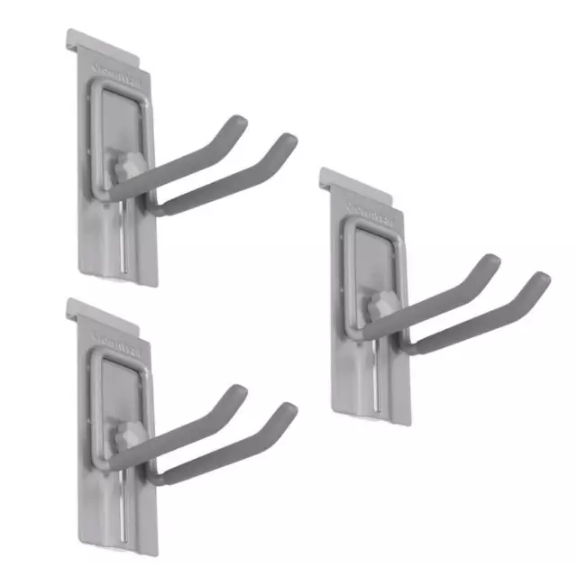 CROWNWALL Double Hook 4" 55lbs Capacity Steel Slatwall Accessory Gray (3-Pack)