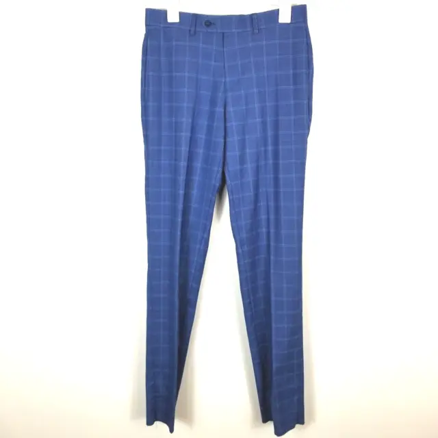 English Laundry Mens Blue Plaid Flat Front Straight Leg Dress Pants Size 29
