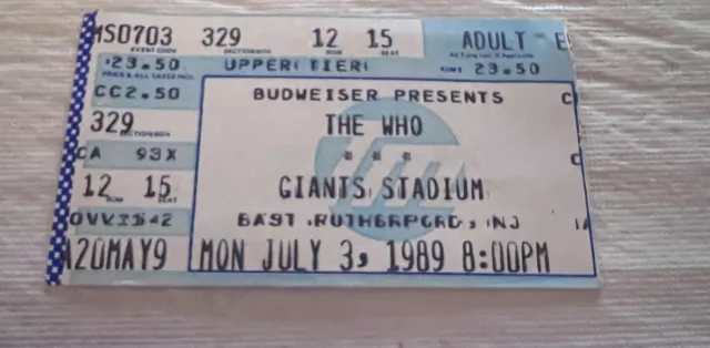 Ticket Stub  The Who at Giants Stadium  E. Rutherford NJ  7/3/1989