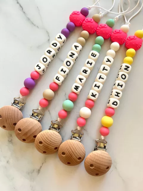 Personalised Dummy Clip Silicone Wooden Dummy Chain Pacifier Chain Newborn Gift