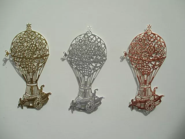 3 Die cuts Steampunk Hot Air Balloon metallic card toppers - vintage scrapbook