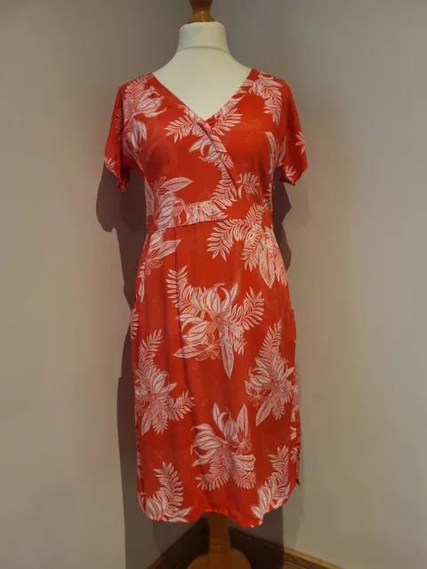 BRAVISSIMO RED WHITE leaf print short kimono belt dress UK 10 curvy EUC 14.99 PicClick UK