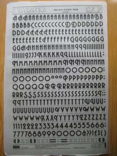 1 x Lettraset Oberhülle & Nummer PLAYBOY INLINE 13 mm 48pt Blatt LG2021 (R)