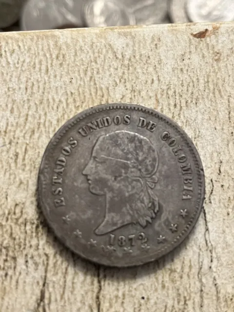 1872 Columbia 50 Centavos Silver Coin Damaged