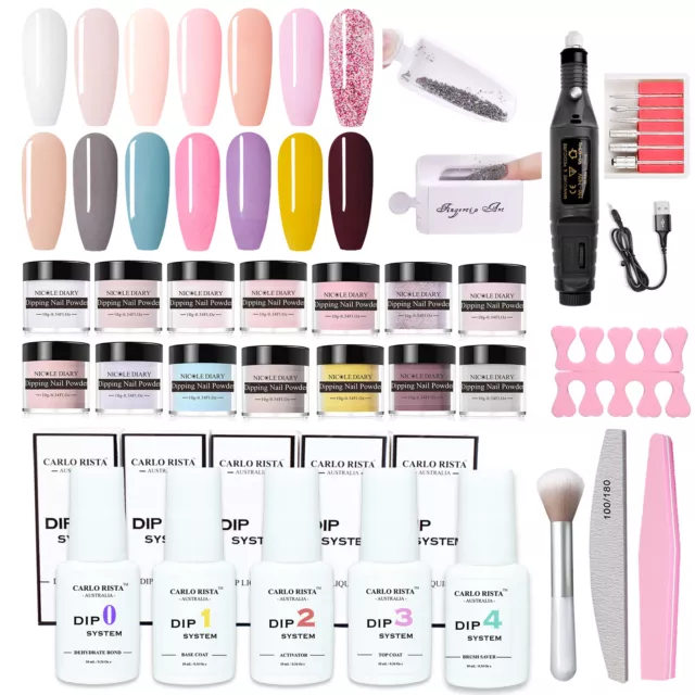 Nail Dip Dipping Powder Starter Kit Acrylic Dip System Liquids Base Top Nail Art