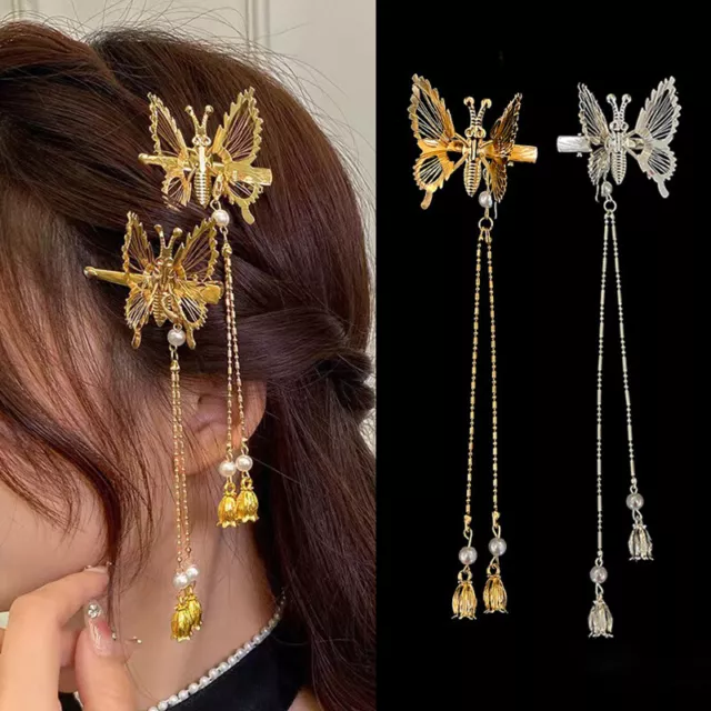 Womens Butterfly Tassel Pendant Hair Clips Barrettes Hairpins Jewelry Headwear