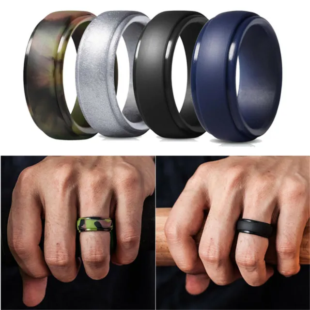 4PCS/Set Silicone Rubber Wedding Ring Bands Flexible Comfortable Safe Work Sport