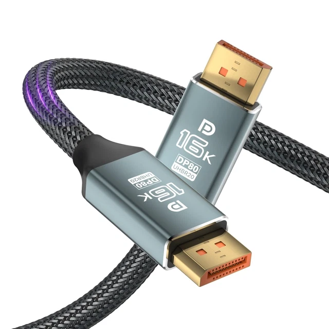 Câble Mini DisplayPort Vers DisplayPort 2.1 - 80 Gbps, 16K@60Hz, Compatible Thunderbolt 2, G-Sync/FreeSync - 12