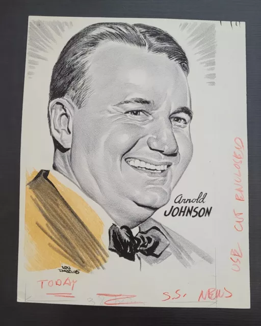 Original Lou Darvas Drawing Arnold Johnson  Sporting News Authentic Baseball !!