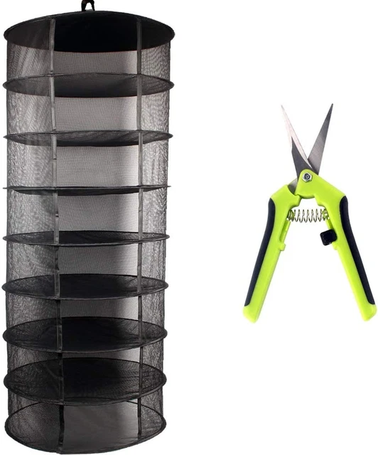 Growsun 2Ft 8 Layer Herb Drying Rack Plant Hanging Mesh Dry Net W/Garden Scissor