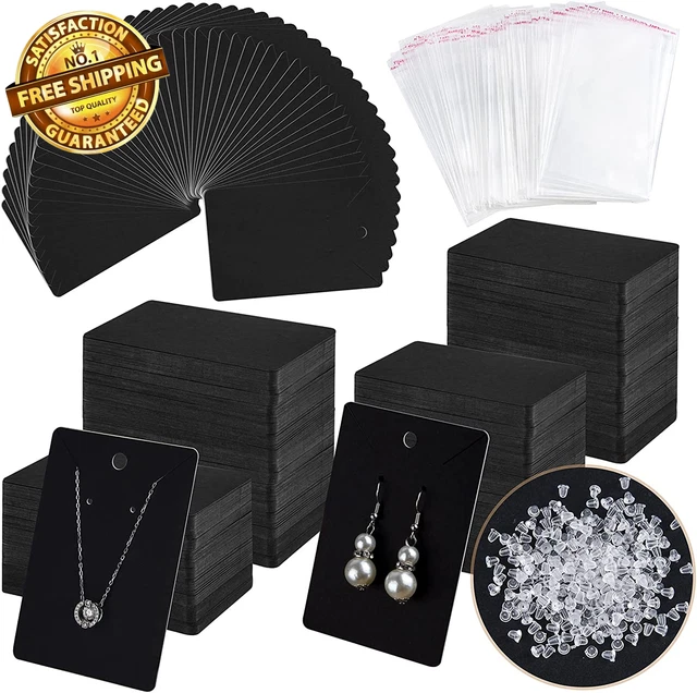400 Pcs Black Earring Cards Black Earring Holder Cards with Self-Sealing Bags an