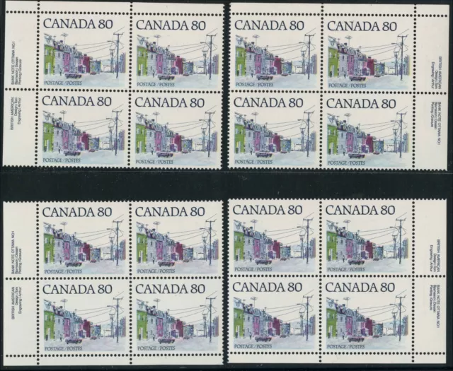 Canada Mint NH VF 80c (4) Scott #725 Corner Blocks Street Definitive Stamps