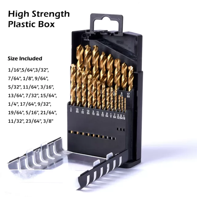 1/16"-3/8" M35 Cobalt Jobber Length Twist Drill Bits Metal & Screwdriver Bit Set