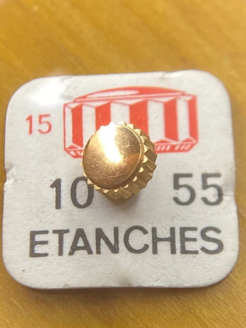 Couronne De Montre étanche - Canon Long 55 - Filetage 1 - Plaqué Or Rose - Neuf (NOS)