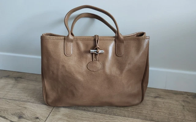 Authentic Longchamp Roseau Leather Light Brown Tote Hand Bag Made in France