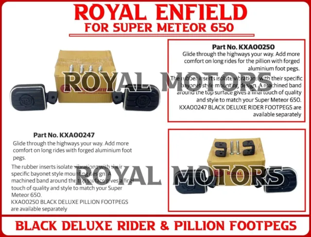 Genuine Royal Enfield BLACK DELUXE RIDER & PILLION FOOTPEGS For Super Meteor 650
