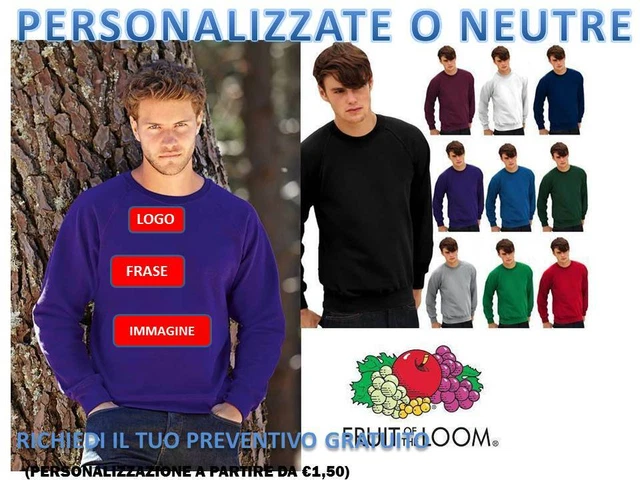 Felpa Girocollo raglan Da Uomo Maglia Cotone Felpata FRUIT OF THE LOOM