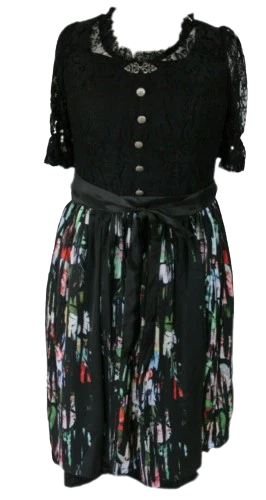 Dirndl Damen 44 Schwarz Schürze kurzarm Trachten Kleid Spitze Sheego 2teilig