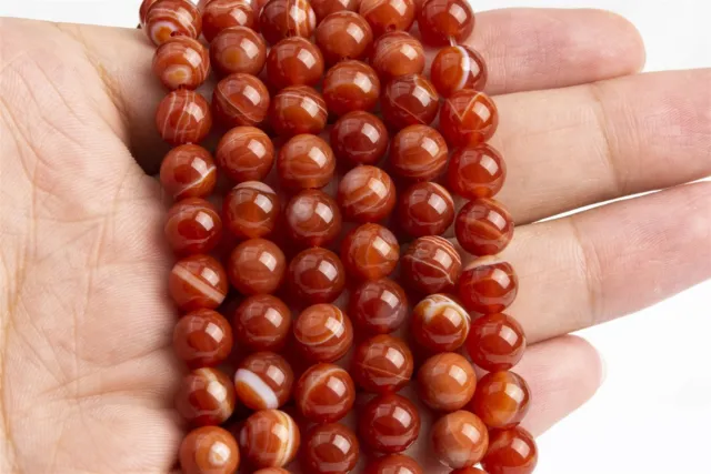 8MM Natural Orange Striped Agate Beads Grade AAA Round Gemstone Loose Beads 3