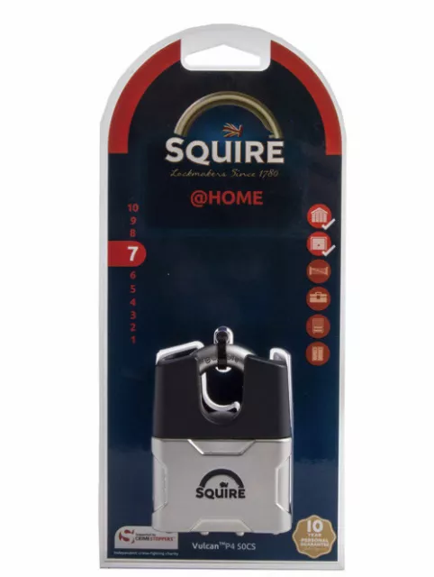 SQUIRE Vulcan P4 50CS  Closed Boron Shackle Padlock, Two Keys Security Number 7