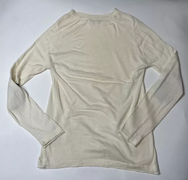 Parke & Ronen Lightweight Cotton Blend Sweater Mens XL Ivory Elbow Patches