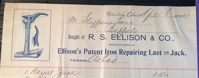 Shoe BILLHEAD CANTON OHIO 1901 “R.S. ELLISON” Repair Iron Form LAST  & Jack Boot