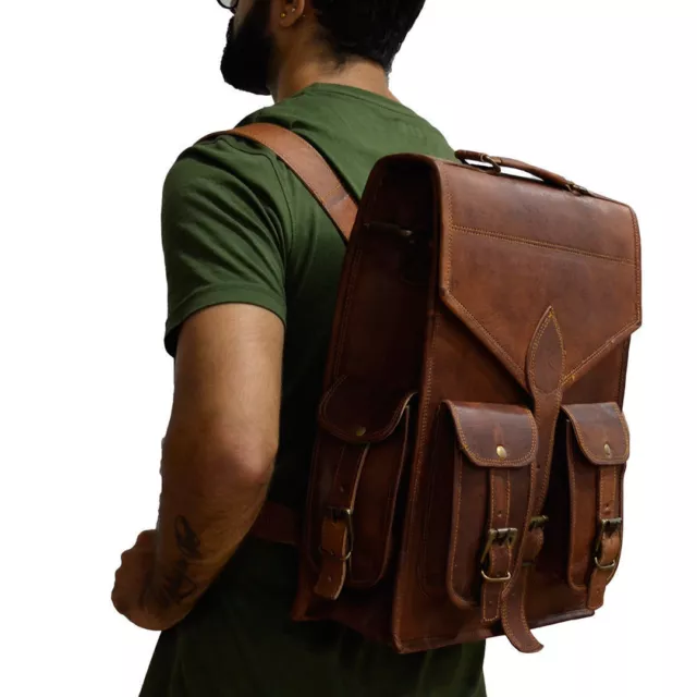 Men's Women's Leather Backpack Laptop Vintage Satchel Travel School Rucksack Bag